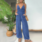 Kadın Derin V Yaka Denim Tulum