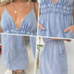 Kadın Derin V Yaka Denim Tulum